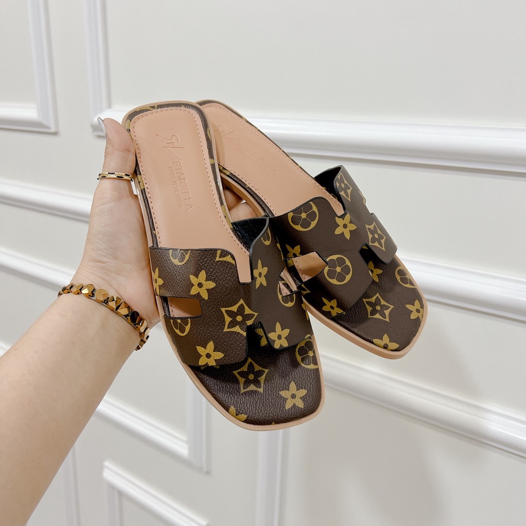 Dép quai ngang nữ chữ H mã siêu HOT đế xẹp cao cấp chất da siêu mềm mịn form chuẩn đẹp - Chị Chảnh Store
