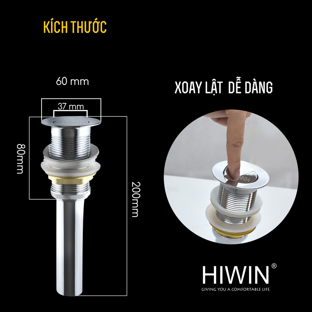 Bộ xả lavabo nắp lật đồng gương cao cấp sáng bóng Hiwin PG-3027 (xifong lavabo)