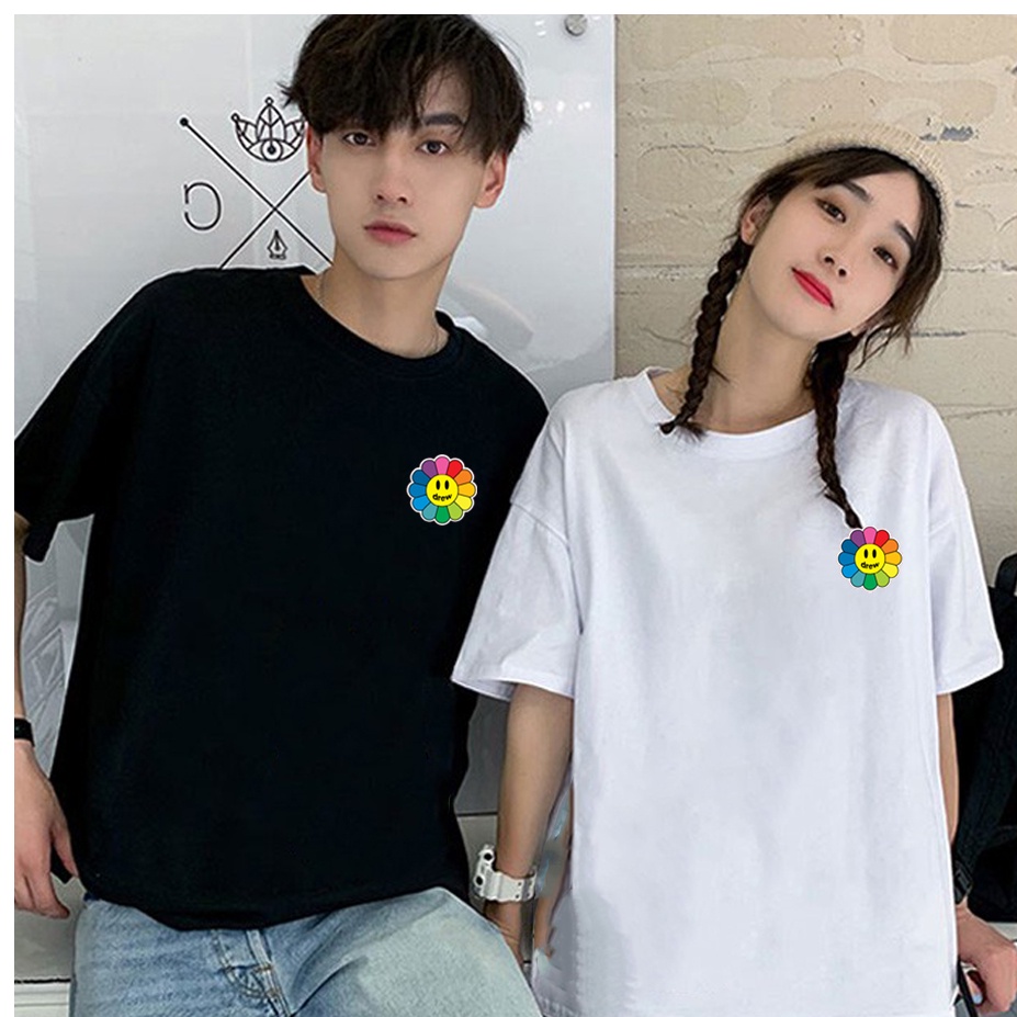 Áo thun nam nữ unisex derew hoa bảy màu. chất thun cao cấp hút mồ hôi