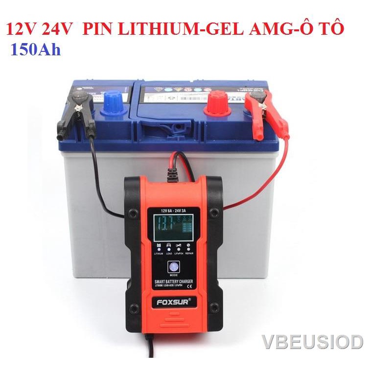 ❦❣Sạc bình ắc quy 12V 24V 150AH FOXSUR sạc Pin lithium có chức năng khử sunfat MẪU MỚI 2022