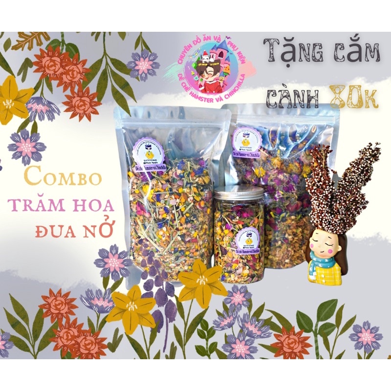 Combo Trăm Hoa đua nở đồ ăn trộn tăng cân, hoa khô giảm stress tặng cắm cành cho hamster