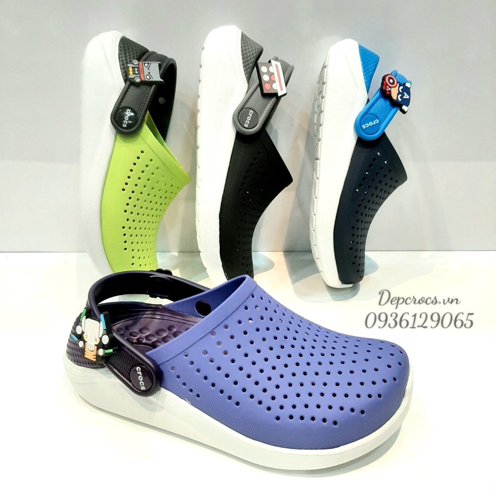Dép sục crocs literide bé trai tặng kèm 4 jibbitz 2d, dép crocs trẻ em cao cấp  - Crocs house