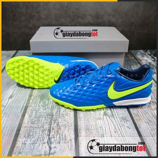 Giày bóng đá Tiempo Legend 8 Pro TF Xanh dương vạch vàng | Da mềm có vân nổi, đế êm chân