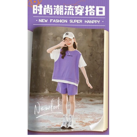 Set đồ thể thao tay ngắn thiết kế mới thời trang mùa hè dành cho bé gái