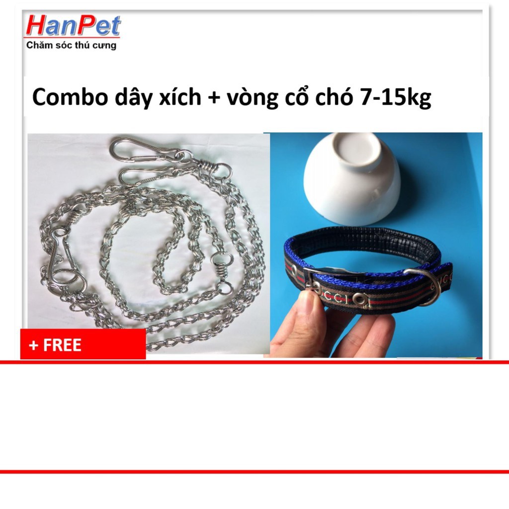 size 2- Combo dây xích INOX CHỐNG GỈ +vòng cổ chó xịn- 325d (dùng cho chó 7- 15kg)