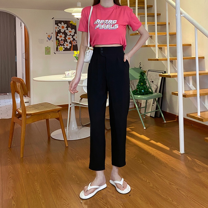 SUXI Quần Lửng Lưng Cao Phong Cách Hàn Quốc Dành Cho Nữ