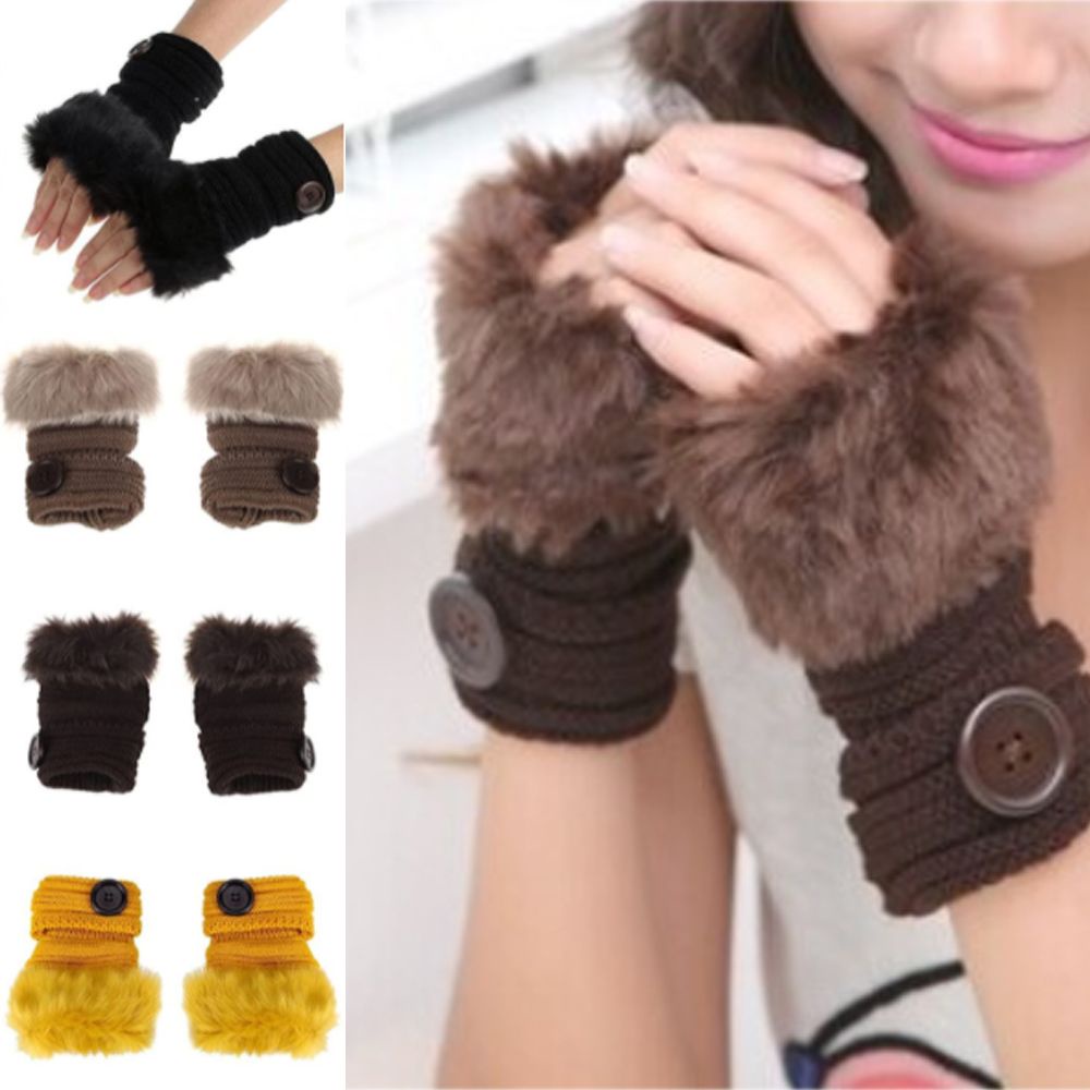 Găng tay len hở ngón màu cà phê/đen thời trang thu đông cho nữ