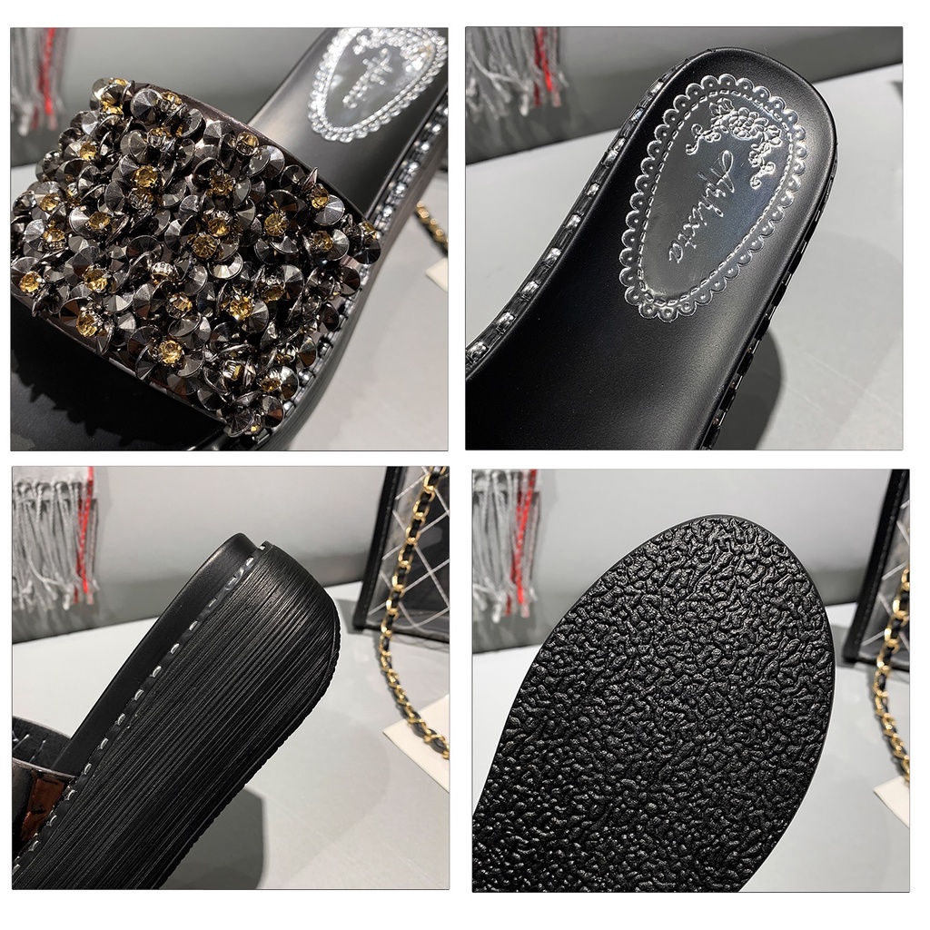 Dép Nữ Đế Xuồng Cao Gót Quai Ngang 6Cm