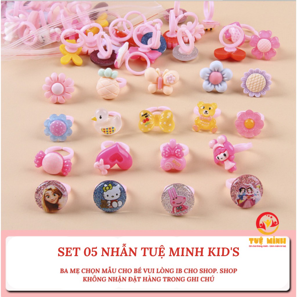 NHẪN NHỰA CHO BÉ GÁI SET 5 CHIẾC MẪU ELSA HOẠT HÌNH ( KHÔNG TRÙNG LẶP) SIÊU XINH CHO BÉ YÊU