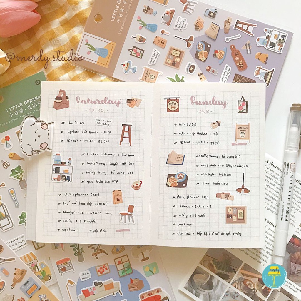 Sticker Little Ordinary phong cách Hàn Quốc dán trang trí bullet journal