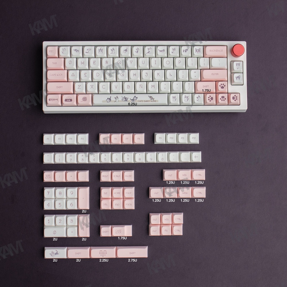 Kam XDA Keycaps PBT Thăng hoa 138 Phím Phô mai dễ thương Đèn nền mèo làm thủ công Keycaps thủ công cho 108/104/100/98/87/84/68/61 Phím ikbcc RK61 GMMK Pro Bàn phím cơ Cherry Mx Switch DYE-SUBB