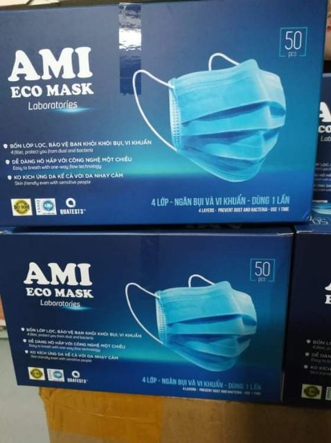 Khẩu trang y tế 4 lớp Ami hộp 50 cái hàng chuẩn có dập chữ