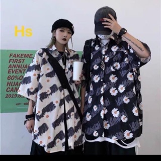 Áo sơ mi hoa cúc  tay lỡ phom to unisex nam nữ