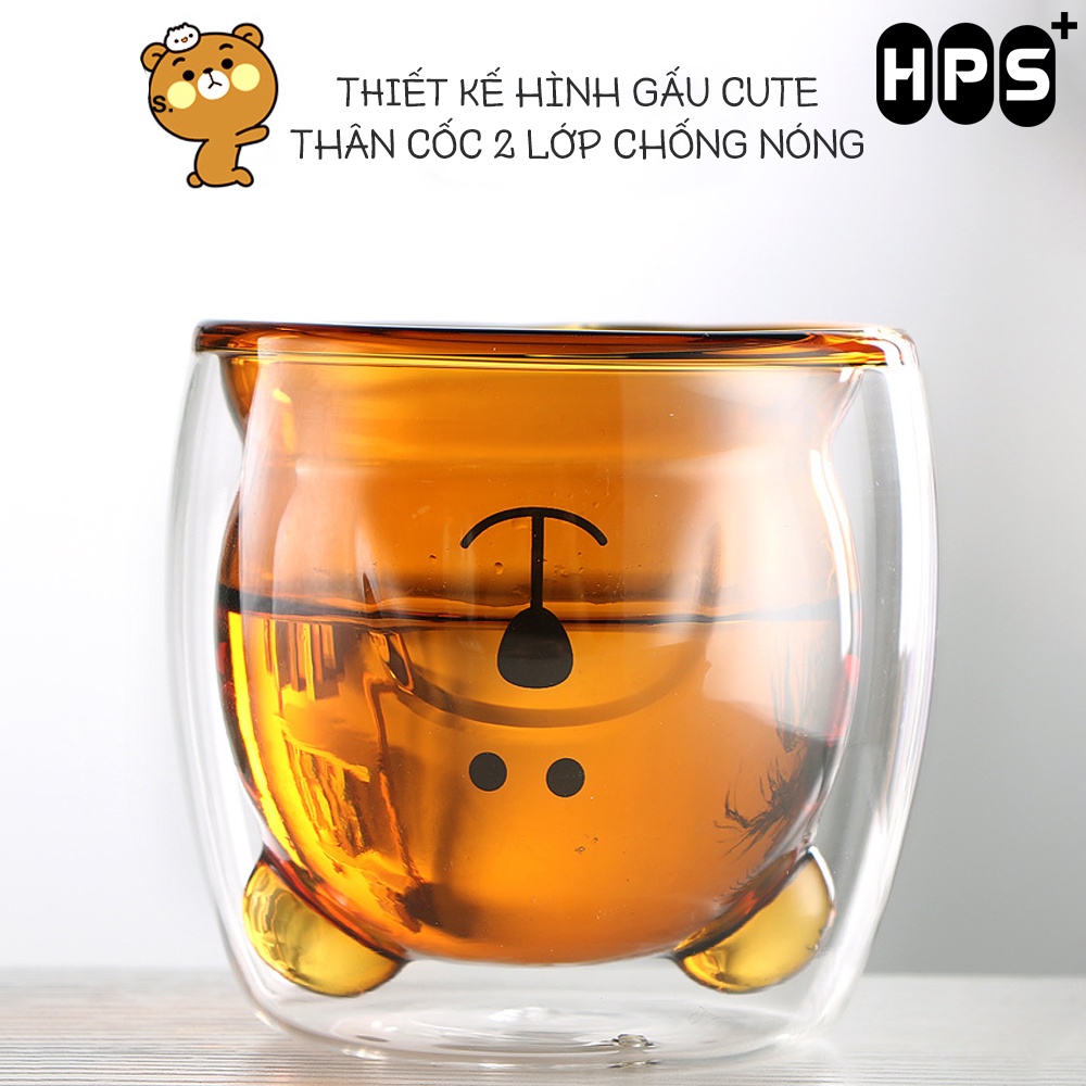 Ly thủy tinh, cốc thủy tinh hình gấu cute, ly thủy tinh 2 lớp chống nóng 250ml