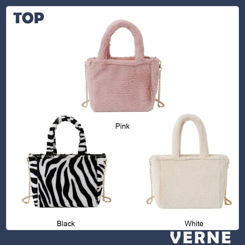 vernesss Autumn Shoulder Handbag Zebra Pattern Plush Women Chain Messenger Bag Totes