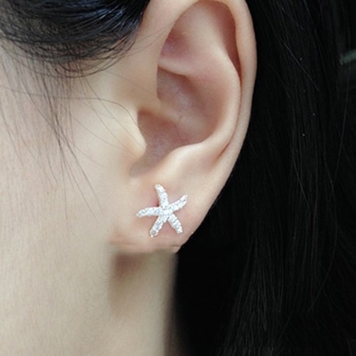 Bông tai bạc ta PANSY hình sao biển đính đá nhỏ xinh - Khuyên tai nữ bạc đẹp