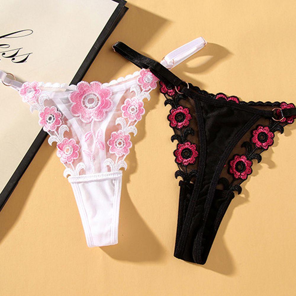Quần Lót Lọt Khe Phối Ren Hoa Rỗng Màu Sắc Đất Đơn Giản Cho Nữ