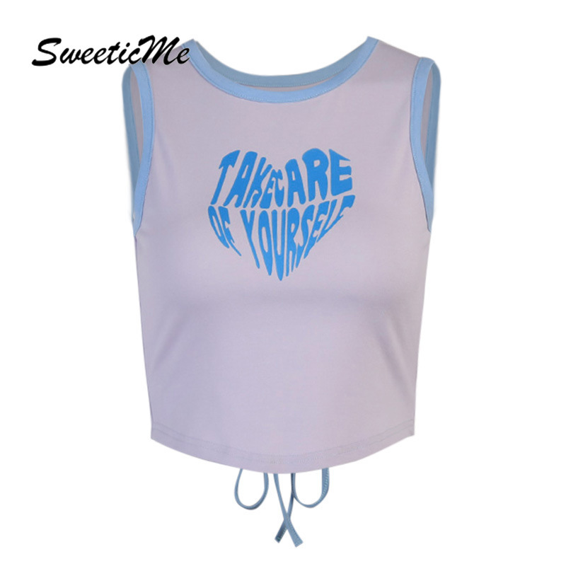 Áo Sát Nách In Chữ Màu Sắc Tương Phản Phong Cách Mới Cho Nữ