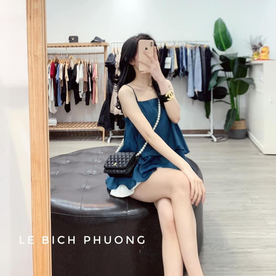 ( Hottrend 2021 ) Sét Bộ Lụa Bèo Xanh 2s Mix Quần Sooc Gấm