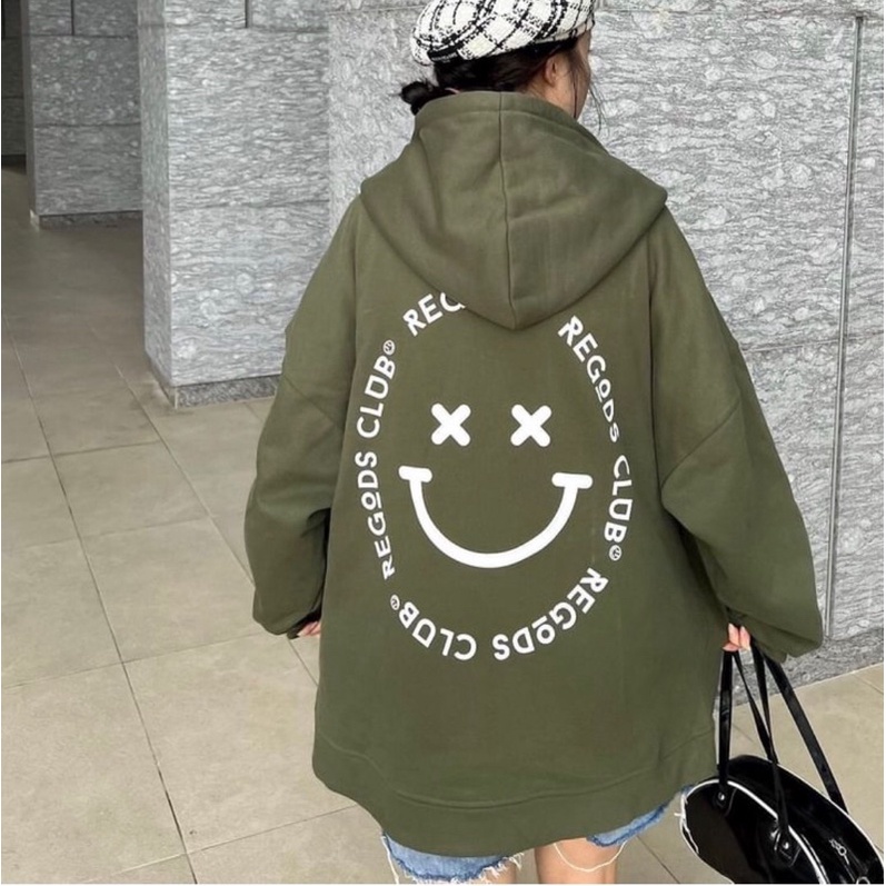 Áo khoác nỉ form đại mũ hai lớp - Mặt cười REG