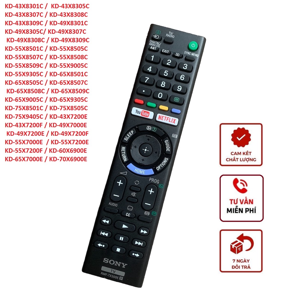 REMOTE điều khiển tivi Sony smart internet RMF-TX300E TX300P TX201P TX101P các model KD-43X800E KD-43X9301C KD-43X9307C