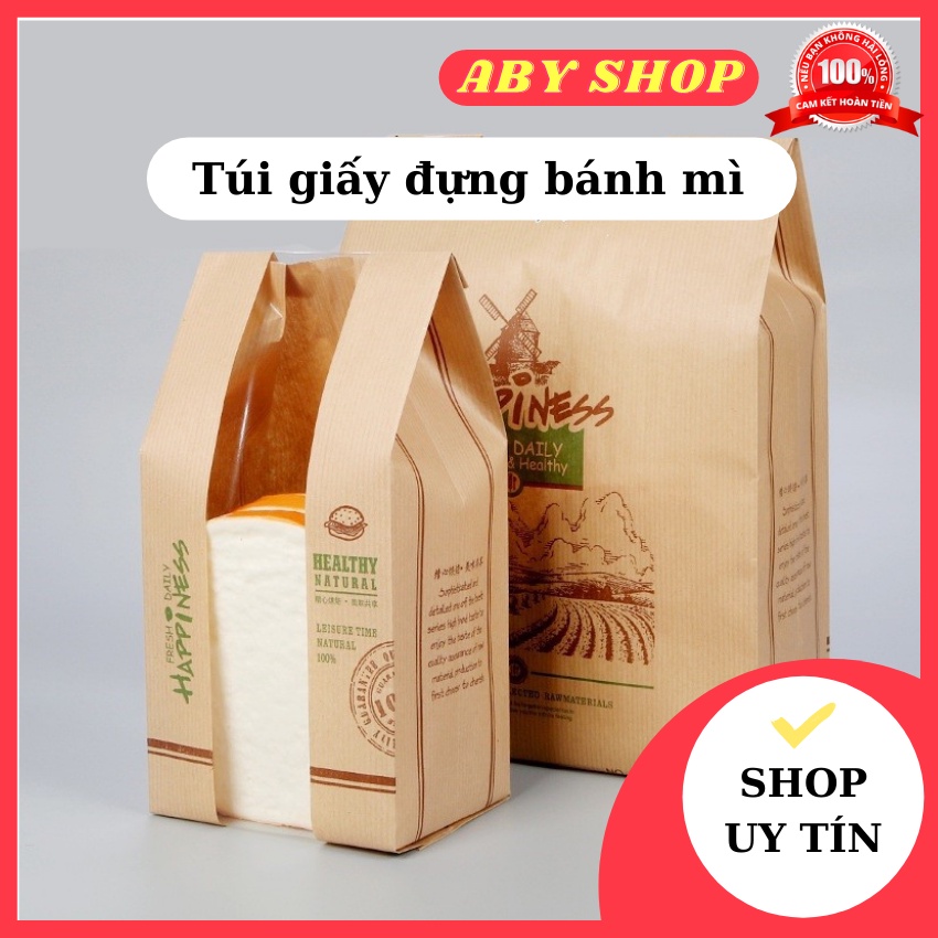 Túi giấy đựng bánh mì ⚡ HÀNG LOẠI 1 ⚡ túi đựng bánh mì Happiness thiết kế đơn giản, đẹp mắt