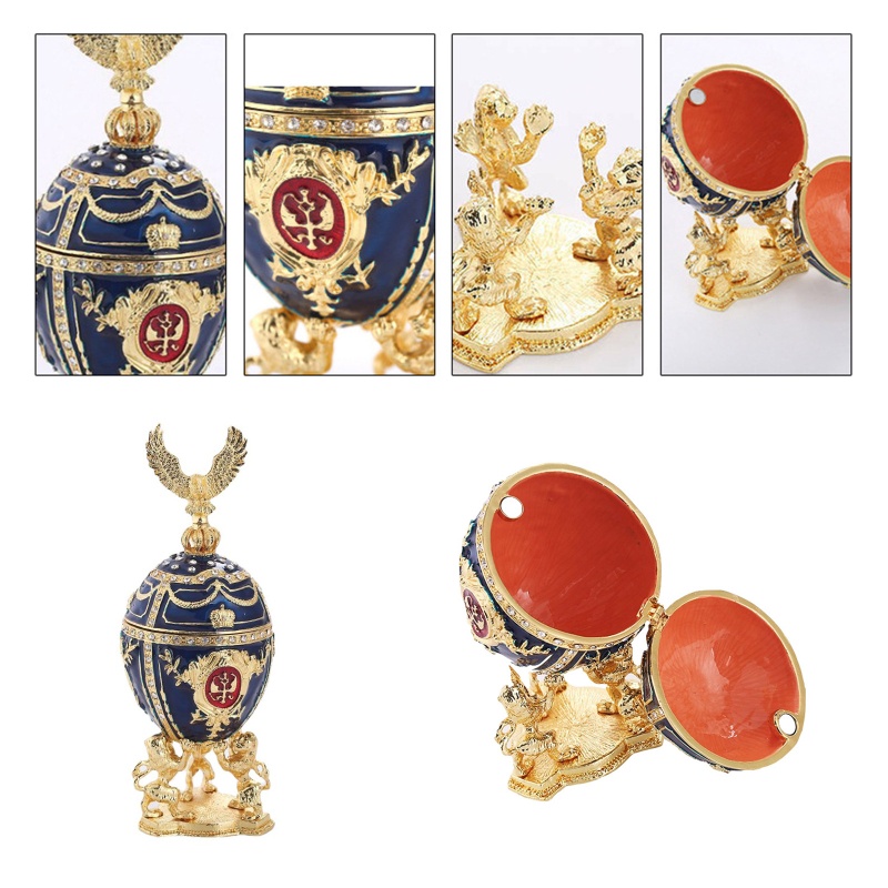 Hộp Đựng Trang Sức Hình Trứng Tráng Men Vẽ Tay Phong Cách Cổ Điển Trang Trí Nhà Cửa