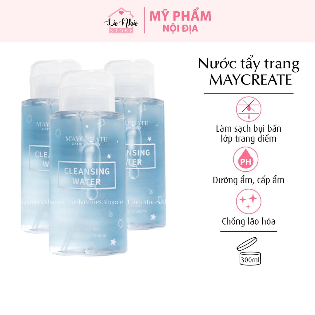 Nước tẩy trang làm sạch sâu MayCreate nắp trắng Mẫu Mới Nắp Nhấn Tự Động SiêuTiện Lợi 300ml