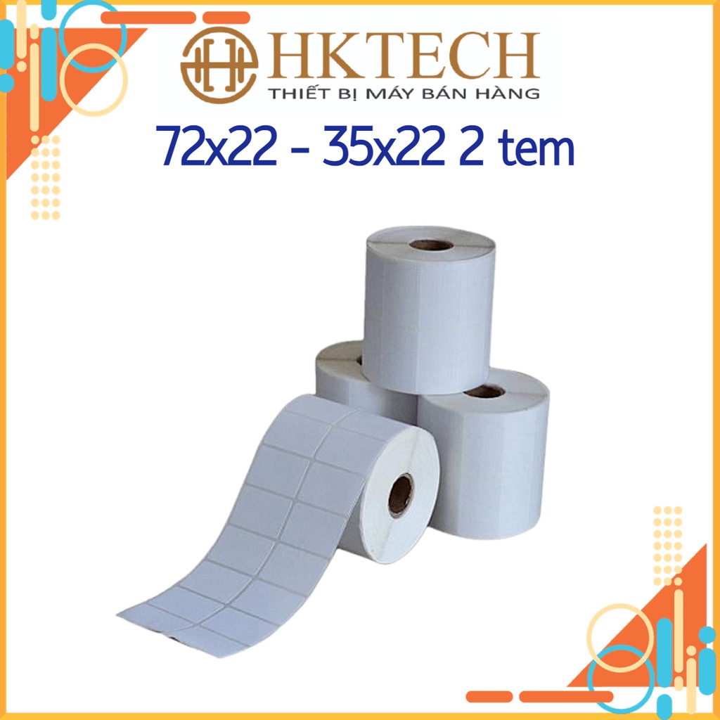 Cuộn in mã vạch, tem nhiệt khổ 2 tem 72x22 mm, giấy in khổ 35x22