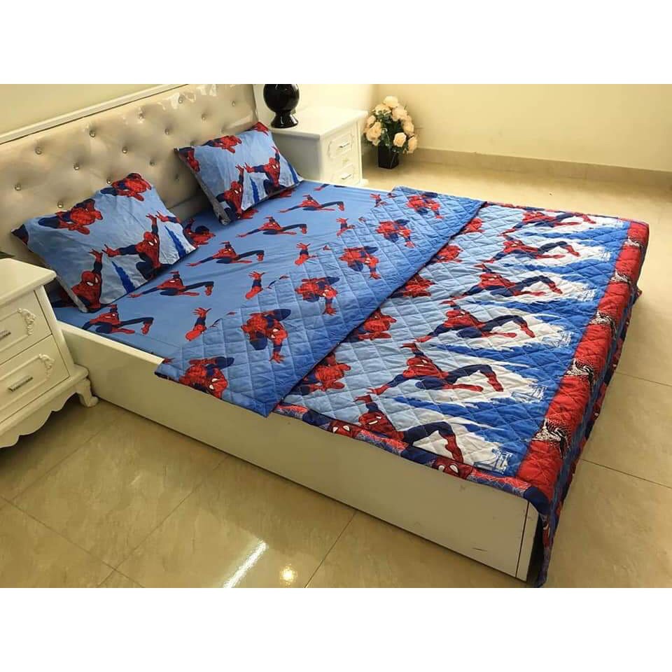 (Freeship 50K) Bộ 5 món Chăn Hè Siêu Gọn Nhẹ Chất Liệu Cotton Poly Thấm Hút Mồ Hôi Tốt mẫu Siêu Nhân - Set mền điều hoà