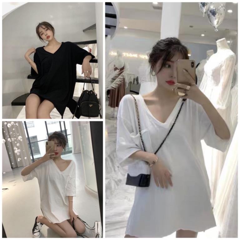 Áo Phông Xẻ Tà Cổ Tim Túi Rút Ngực ULAZZANG Hot � Tà Cổ Chữ V Cotton 100% SIÊU HOT � *