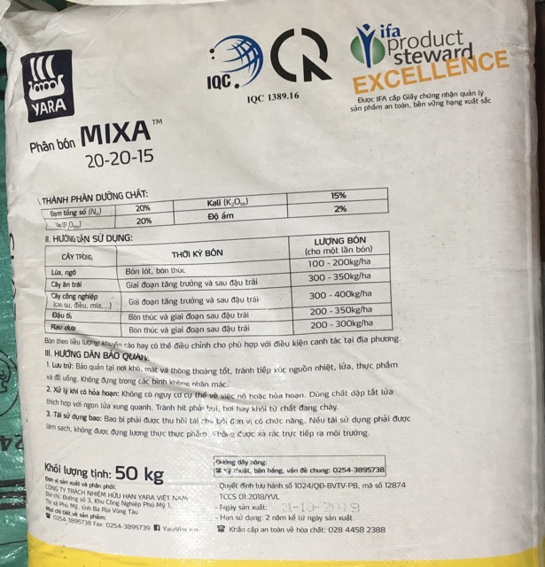 Phân bón Yara Mixa 20-20-15 cho mọi giai đoạn cây trồng 1kg