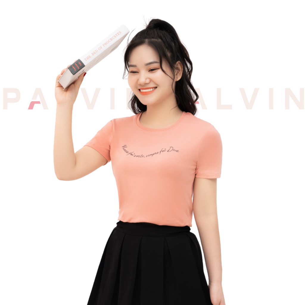 Áo phông nữ cotton PALVIN, dáng ôm vừa, hình in thời trang - H2ATS14