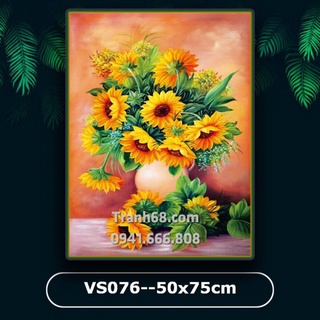 Tranh đính đá VENUS Bình hoa Hướng dương VS076, kích thước: 50x75cm.