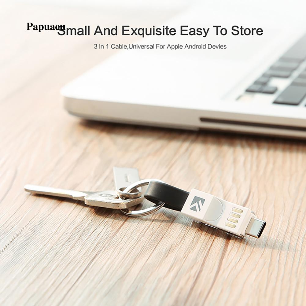 Dây sạc móc khóa 3 trong 1 2A Micro USB Type C cho Android iOS