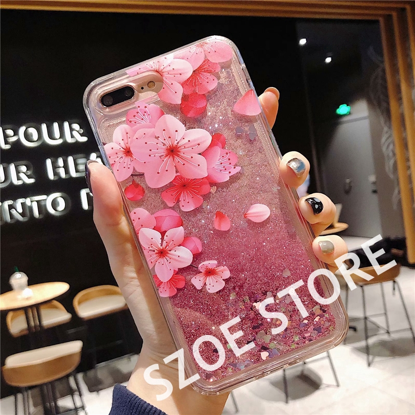 Huawei P30pro P30lite P20pro P20lite P10lite P10plusPink Liquid Glitter Peach Blossom Soft PhoneCase