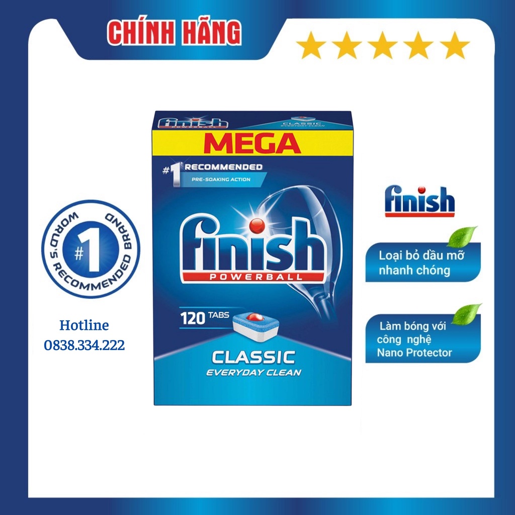 [HCM] Viên rửa chén bát Finish Classic 100, 120 viên All in 1 Hương Chanh Nhập khẩu Chính hãng