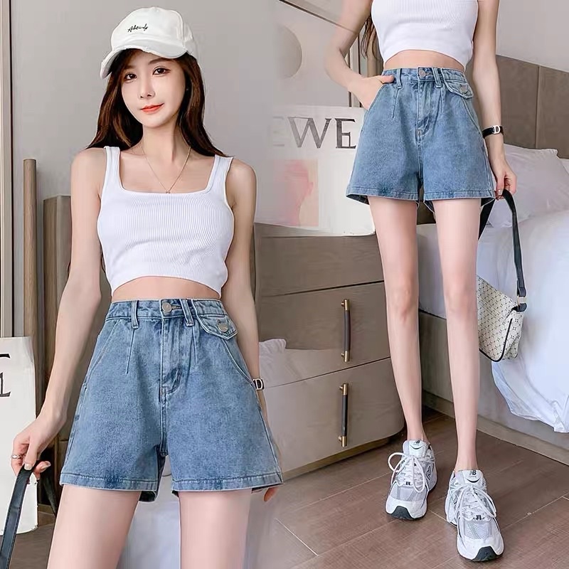 Quần Jeans Ngố Nữ Ống Rộng - Quần Bò Jean Đùi Ống Rộng Phong Cách Hàn Quốc