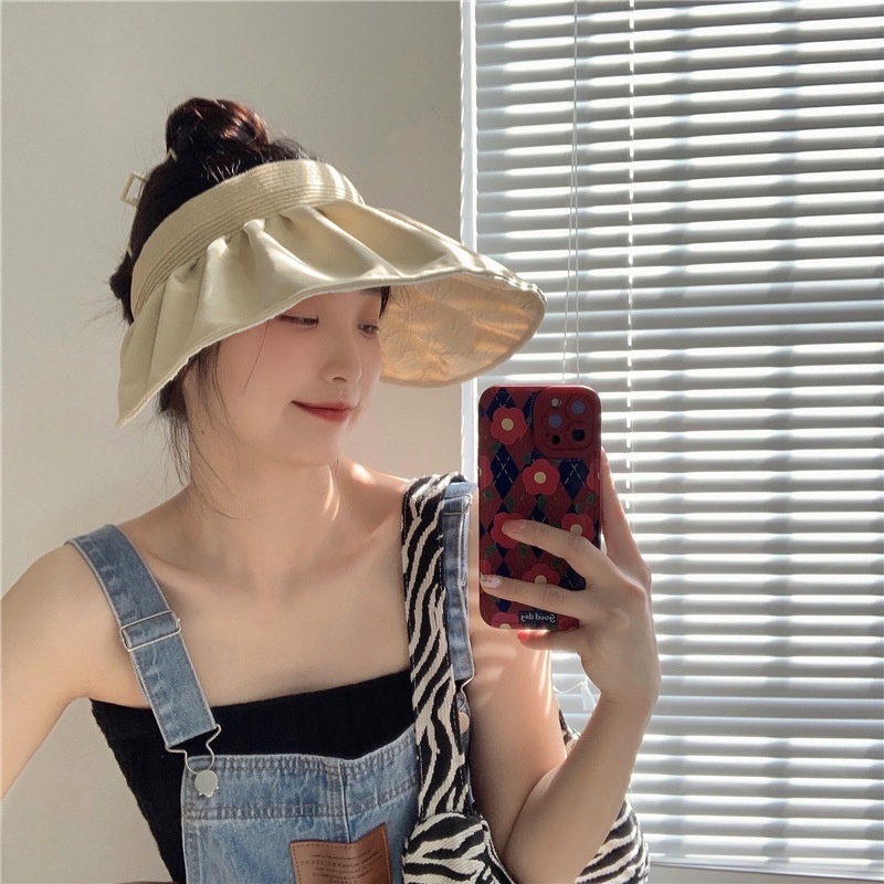 Nón Cói Đi Biển Vành Rộng Hở Đầu Vải Hoa Văn 2 Mặt L2137