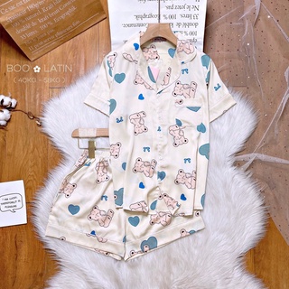 Đồ bộ ngủ nữ pijama lụa Latin tay ngắn quần đùi Freesize