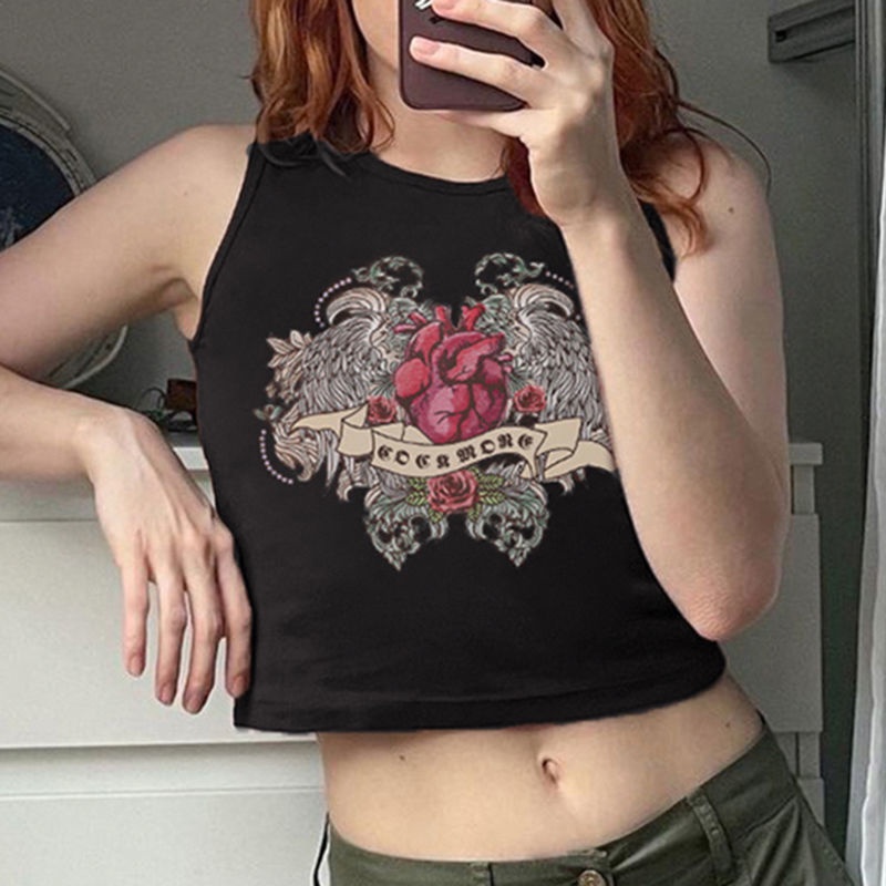 Áo Croptop Sát Nách Hoạ Tiết In Phong Cách retro