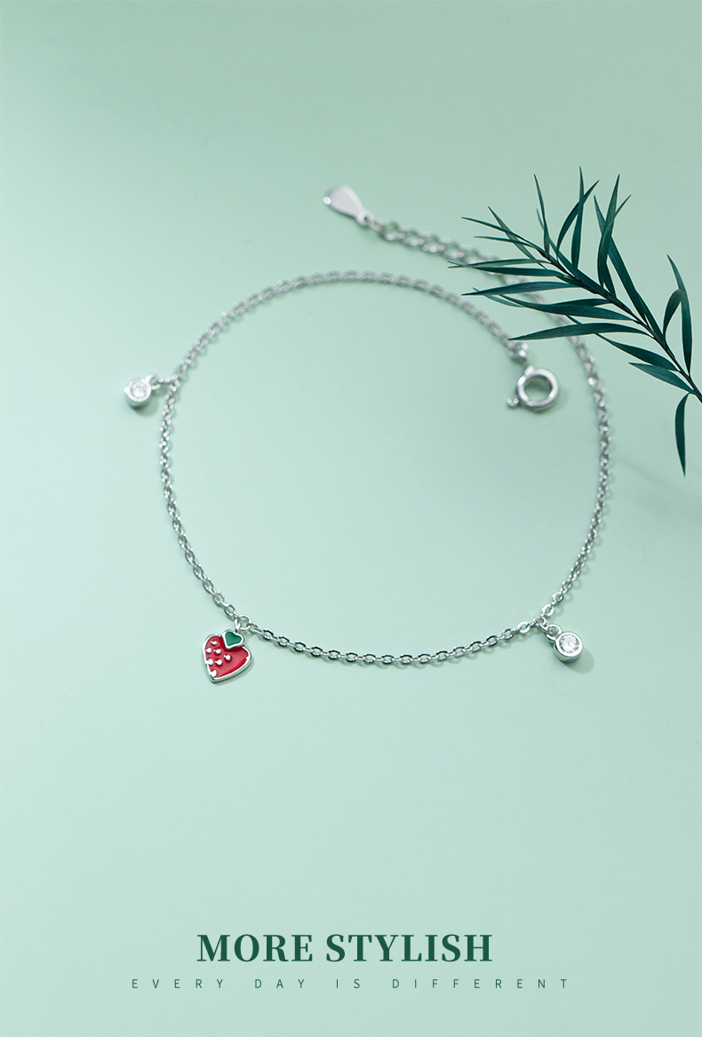 Lắc Chân Mạ Bạc 925 Đính Đá Hình Quả Dâu Tây Xinh Xắn | BigBuy360 - bigbuy360.vn