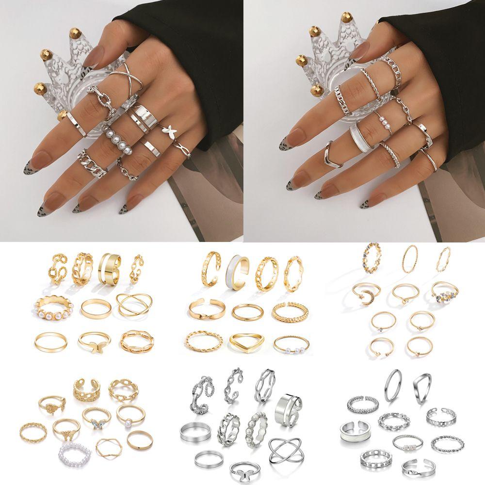 JONYE Set 10 Nhẫn Đốt Ngón Tay Mạ Vàng / Bạc Thiết Kế Thời Trang