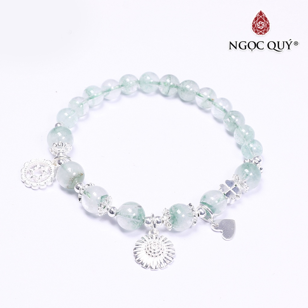 Vòng tay TA ưu linh xanh phối charm hoa cúc - Ngọc Quý