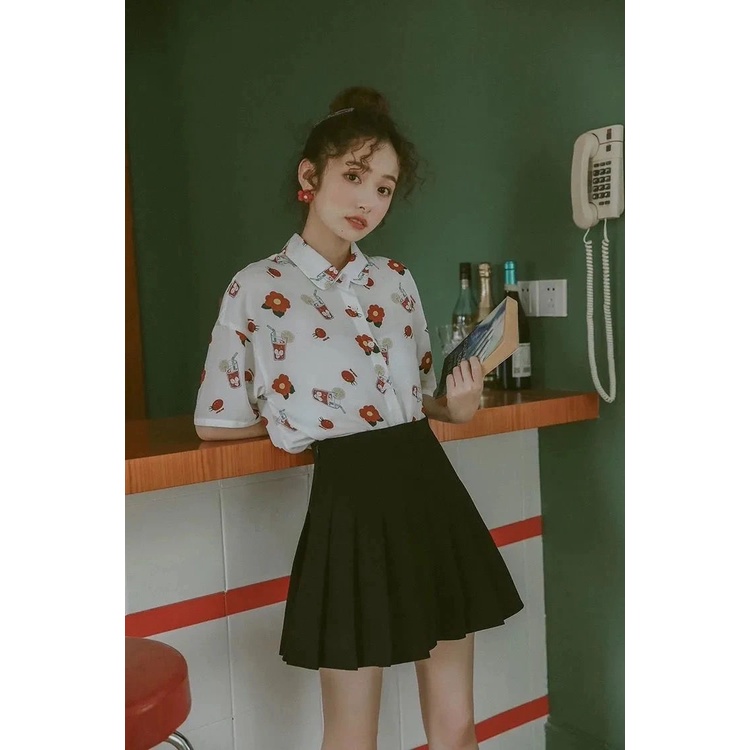Áo Sơ Mi Tay Ngắn In Họa Tiết Phong Cách Hong Kong Cổ Điển Hàng Mới Dành Cho Bạn Nữ