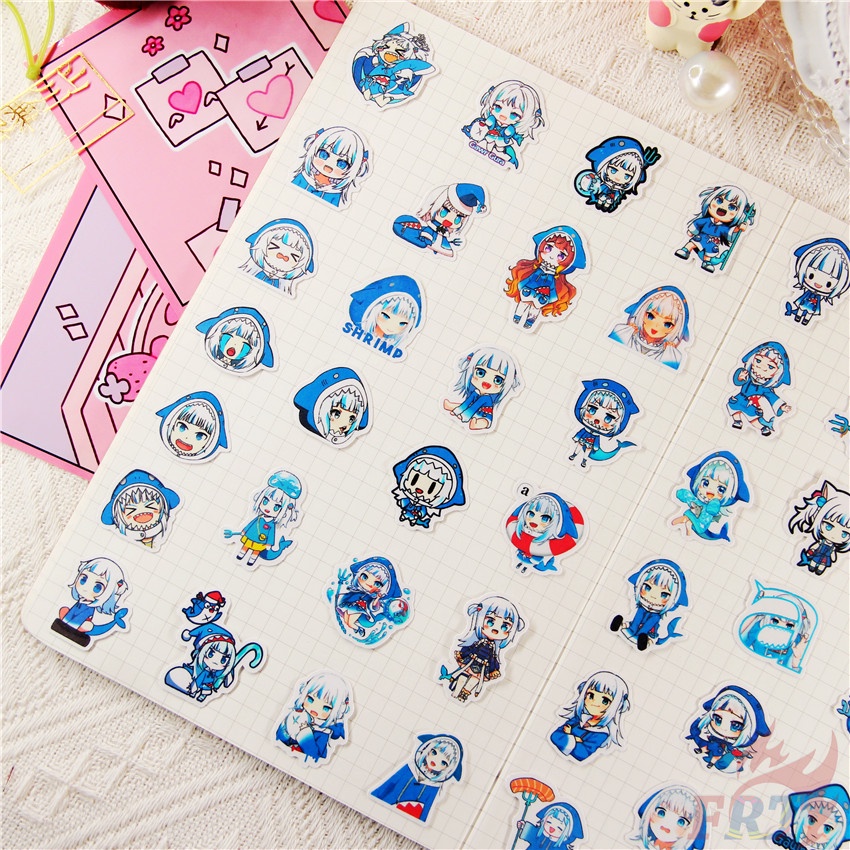 Set 50 miếng dán trang trí album ảnh họa tiết Hololive Vtuber Gawr Gura Q-1 kích thước 2-3 cm