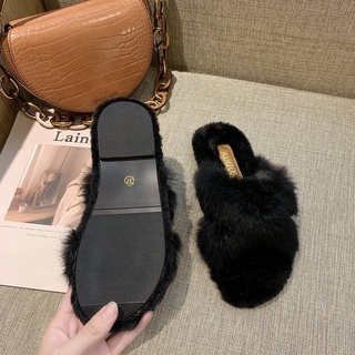 Dép đế bằng phối lông thời trang thu đông 2023 cao cấp cho nữ