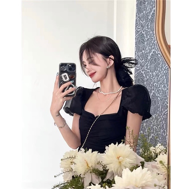 Áo thun tay ngắn phồng dáng ôm thời trang mùa hè phong cách Hàn Quốc cho nữ