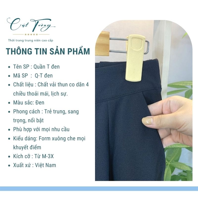 Quần trung niên ống suông T đen thiết kế màu sắc cao cấp lưng thun co dãn thoải mái  - Thời trang Cát Tường