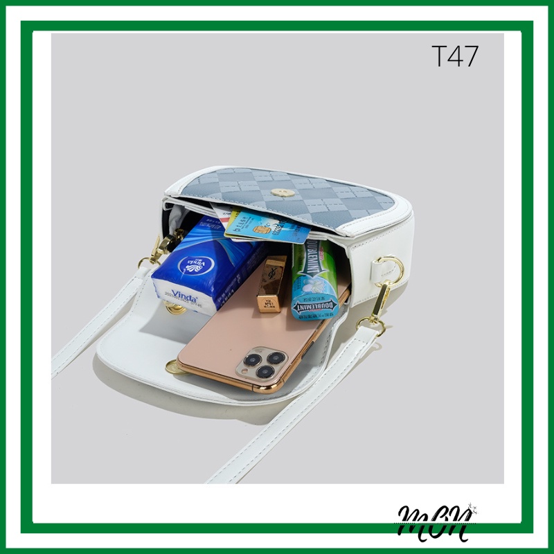 🌸sẵn🌸 Túi xách da mềm đeo chéo nữ CEEKAY chính hãng, túi nắp tròn, họa tiết hình thoi xen kẽ - T47